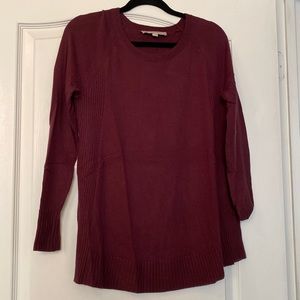 LOFT wine color sweater with ribbed detail.